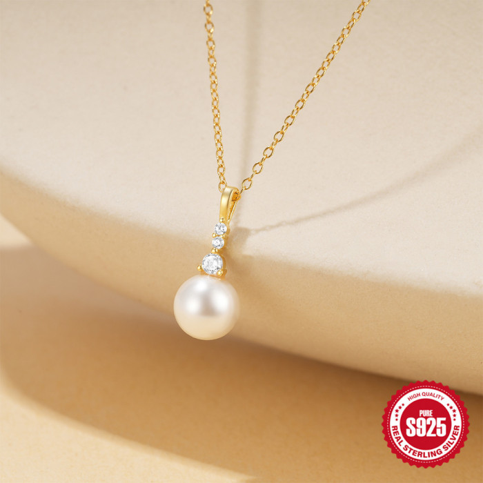 S925 Sterling Silver Pearl Inlaid Diamond Layered Elegant Collarbone Chain European and American Cross-Border Hot Selling Amazon High-End Necklace for Women