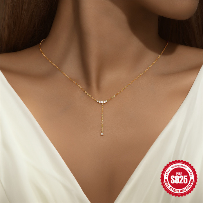 S925 Sterling Silver Single Row Diamond Y-Shaped Versatile Elegant Collarbone Chain Korean and Japanese Niche Design INS High-End Necklace for Women