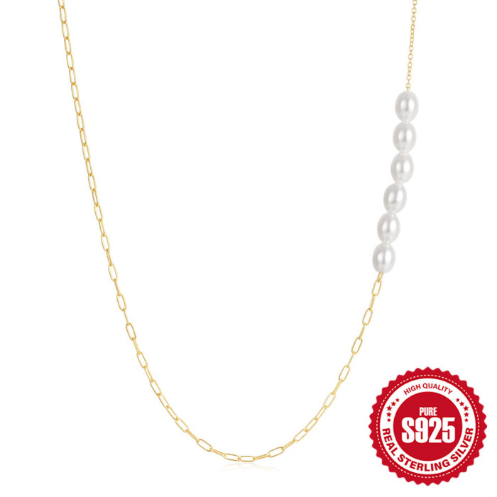New 925 Sterling Silver Double Paperclip Pearl Fashion Versatile Necklace Hot Selling INS Style Collarbone Chain