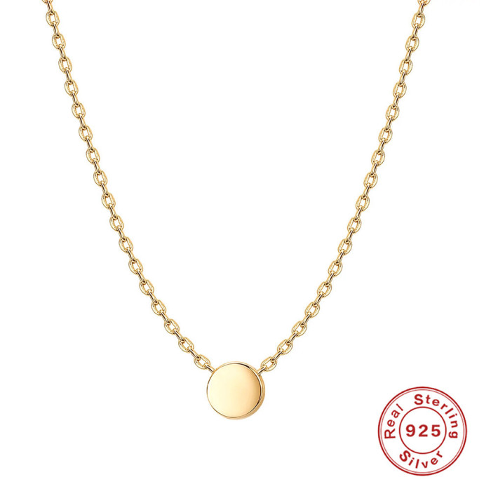 S925 Sterling Silver Round Pendant Smooth Surface Butterfly Chain Stone-Set Collarbone Necklace Korean Version Niche High-end Collarbone Chain
