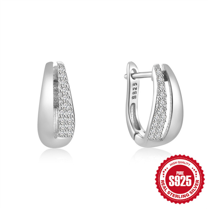 New 925 Sterling Silver Stone-Encrusted Chain Earrings Hoop Earrings Style Personality Design Fashionable Versatile...