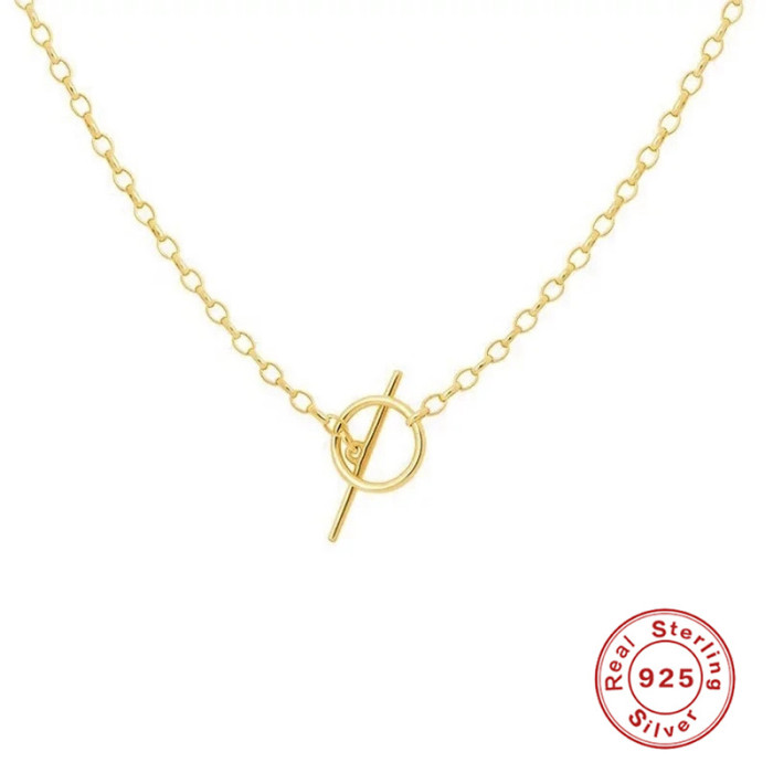 S925 Sterling Silver Simple OT Buckle Creative Necklace for Women Collarbone Chain Korean and Japanese Minimalist INS Internet Celebrity Fashion Accessory Necklace