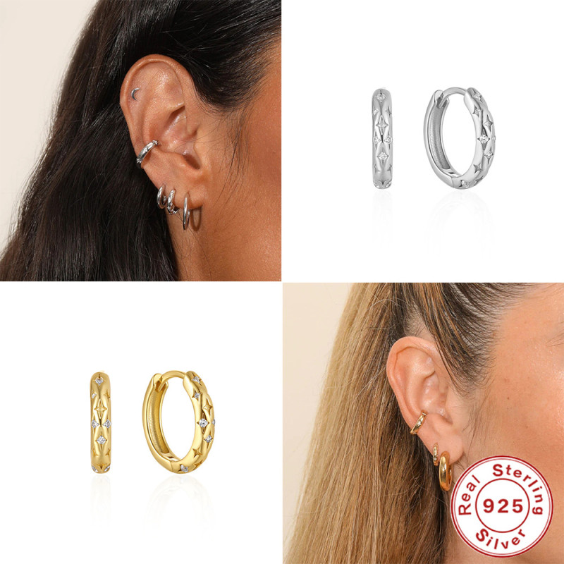 925 Sterling Silver Light Luxury Star Hoop Earrings for Women, High-End Cross-Border Niche Design Earrings Jewelry for Women