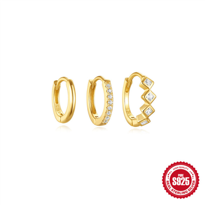 S925 Sterling Silver Rhombus Inlaid Diamond Elegant Trendy Hoop Earrings Stud Earrings Earring Set European and American Hot Selling Horse Eye Personality Ear Clips