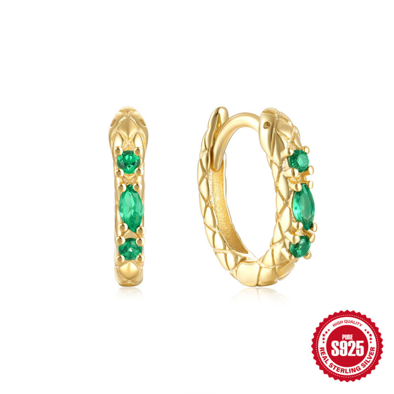 S925 Sterling Silver Fun Snake-Shaped Diamond-Studded Hoop Earrings Ear Cuffs Earrings European and American Hot Selling Creative Personality INS Style Silver Ear Jewelry
