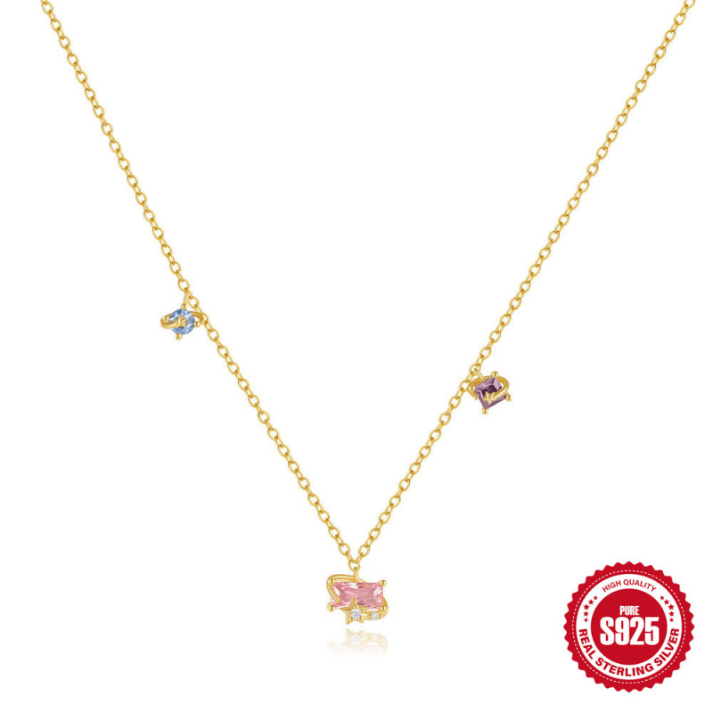 S925 Sterling Silver INS Style Candy Starry Sky Series Colorful Diamond Collarbone Necklace Cross-Border Hot Sale INS French Style Necklace for Women