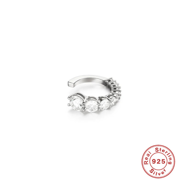 S925 Sterling Silver Non-Pierced Stone-Studded High-End Ear Clips Earrings Hot-Selling Personality Trend French Sty...