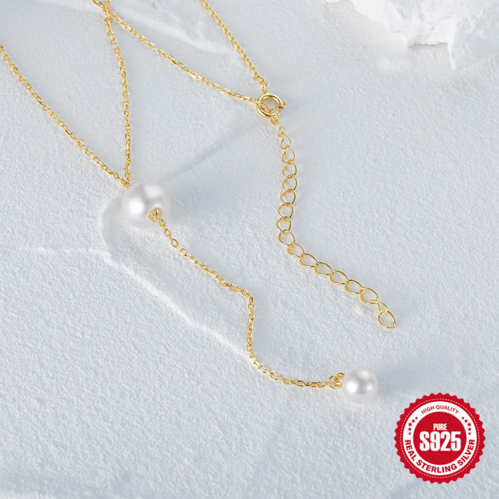 S925 Sterling Silver Y-shaped Large and Small Pearl Women's Collarbone Necklace Internet Celebrity TikTok Live Hot-selling Elegant Collarbone Chain