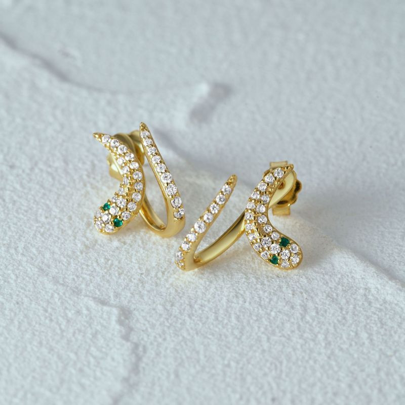 New 925 Sterling Silver Creative Irregular Diamond-Studded Snake-Shaped Hoop Earrings Stud Earrings Fashion Hot-Selling Personality INS Earrings
