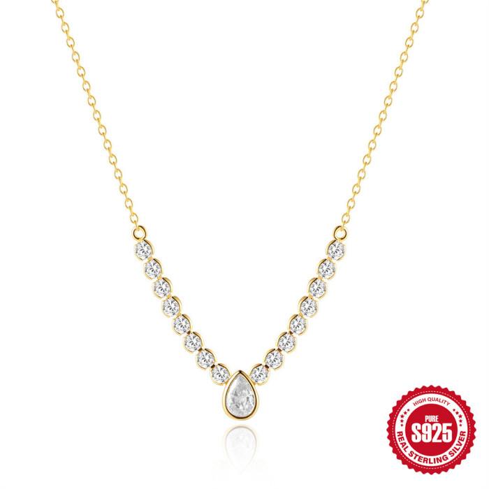 New S925 Sterling Silver Single Row Diamond-Studded Round Collarbone Chain European and American Bestselling Classic Elegant Versatile High-End Necklace