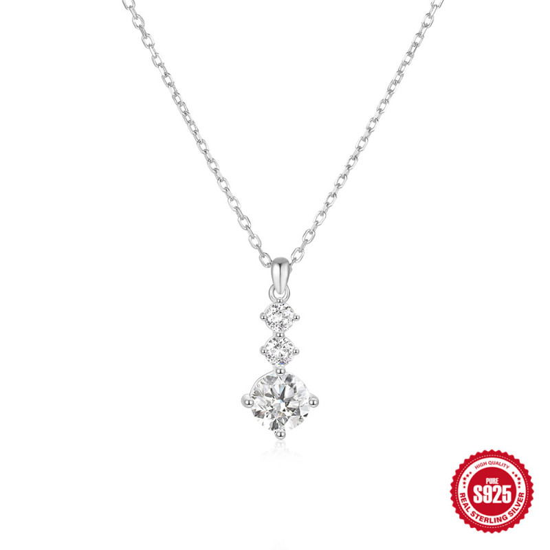 S925 Sterling Silver Large and Small Zircon Inlaid Necklace European and American Fashion Ins Four-Claw Collarbone Chain Cross-Border Pendant Women's Necklace