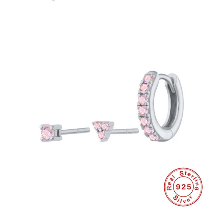 S925 Sterling Silver Diamond Trinity Combination Earrings Studs European and American Fashion Versatile Trendy INS Earrings Ear Clips
