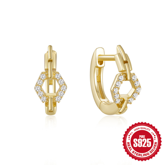 New 925 Sterling Silver Stone-Encrusted Chain Earrings Hoop Earrings Style Personality Design Fashionable Versatile...