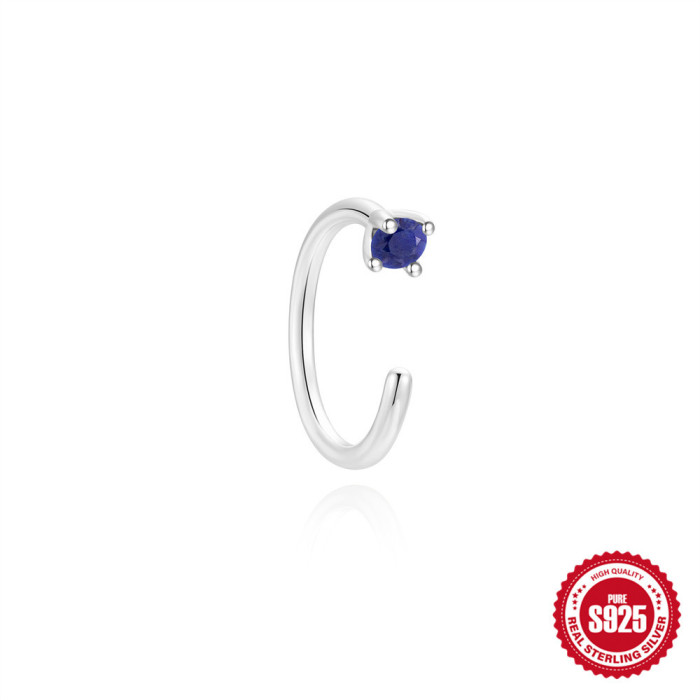 S925 Sterling Silver Natural Round Lapis Lazuli C-shaped Earrings New Natural Round Moss Agate Ear Cuffs Ear Jewelry