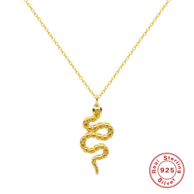 S925 Sterling Silver INS New Style Personality Snake-Shaped Wrapped Diamond Pendant Necklace European and American Trendy Hot-Selling Collarbone Necklace