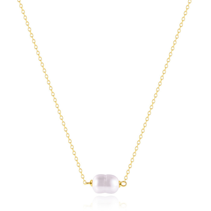 S925 Sterling Silver Vintage Irregular Pearl Simple Versatile Collarbone Chain European and American French Style Elegant Personality Necklace for Women