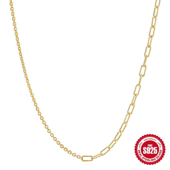 S925 Sterling Silver Asymmetric Design Big and Small Chain Basic Chain European and American fashion Wear Ins Trendy Collarbone Necklace