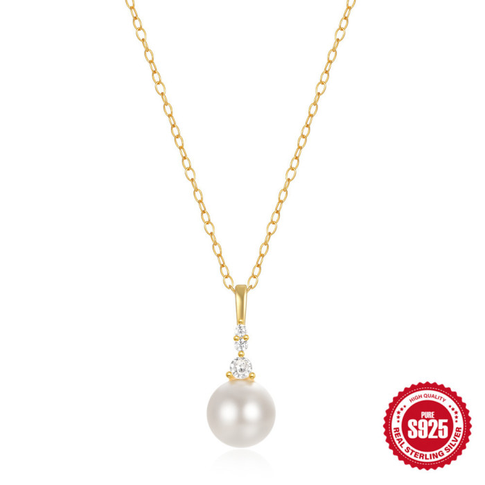 S925 Sterling Silver Pearl Inlaid Diamond Layered Elegant Collarbone Chain European and American Cross-Border Hot Selling Amazon High-End Necklace for Women