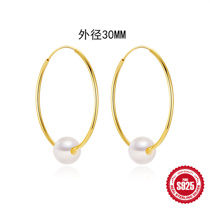 925 Sterling Silver Exaggerated Large Hoop Earrings Pearl Hoop Earrings Hot Selling INS Trendy Personality Minimalist...