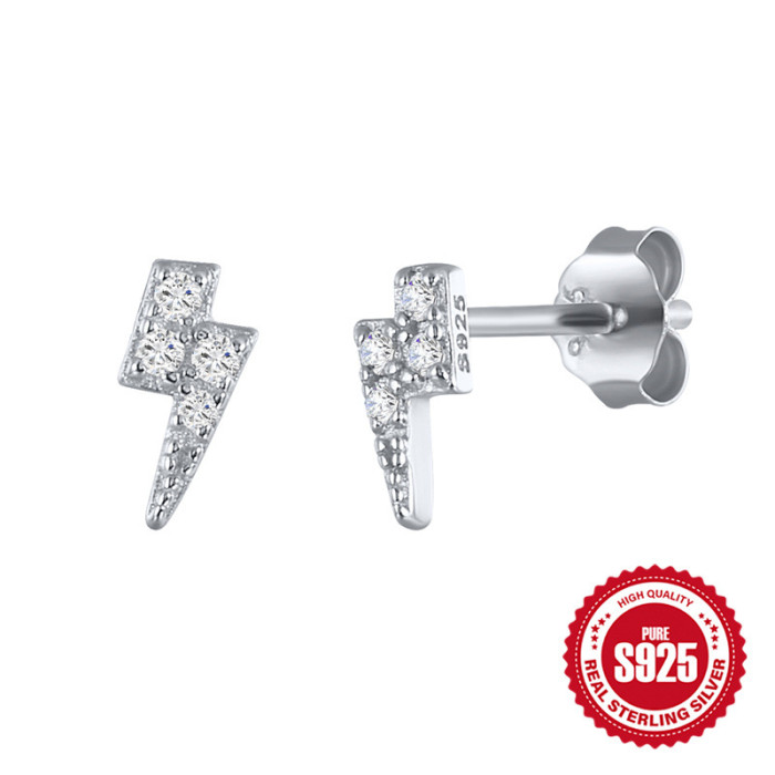S925 Sterling Silver Micro Inlaid Zircon Earrings Fashion Creative Style Japanese and Korean Version Simple Geometric...