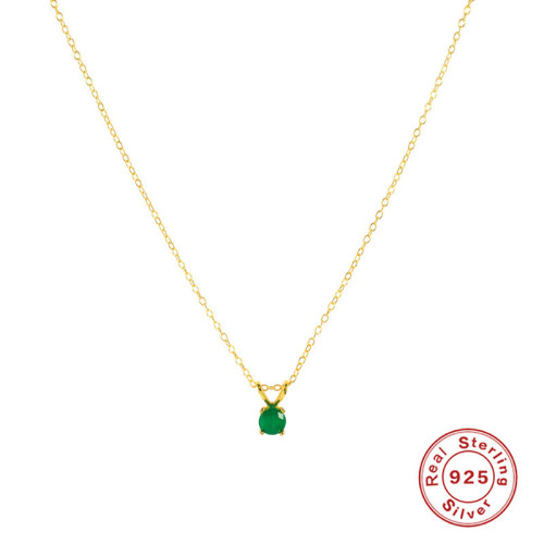 S925 Sterling Silver Natural Gemstone Classic Collarbone Necklace Internet Celebrity Live Streaming TikTok Same Style Elegant Light Luxury High-End Jewelry
