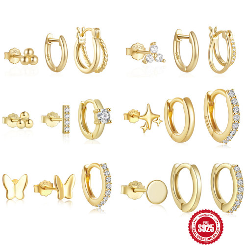 925 Sterling Silver Mini Geometric Butterfly Versatile Earrings Hoop Earrings Jewelry Set European and American Cross-Border Hot Selling Ins Earrings for Women