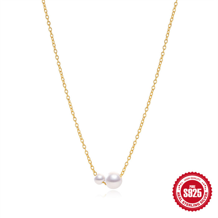 S925 Sterling Silver Pearl Sliding Necklace Bracelet Set Korean Version Ximia Retro Style Necklace Bracelet Jewelry for Women