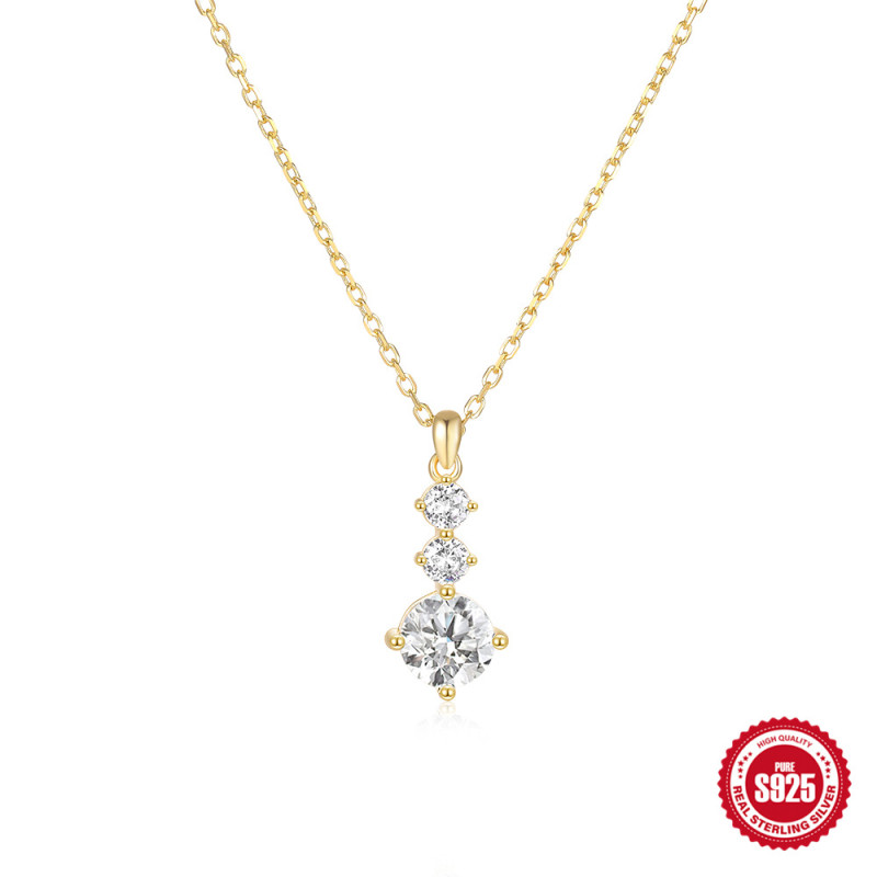 S925 Sterling Silver Large and Small Zircon Inlaid Necklace European and American Fashion Ins Four-Claw Collarbone Chain Cross-Border Pendant Women's Necklace
