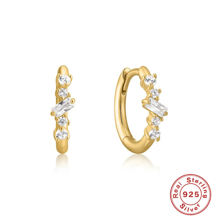 S925 Sterling Silver Cluster Diamond Geometric Versatile Hoop Earrings Ear Clips Earrings European and American Hot Selling Personality Trendy INS Earrings