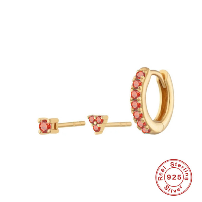 S925 Sterling Silver Diamond Trinity Combination Earrings Studs European and American Fashion Versatile Trendy INS Earrings Ear Clips