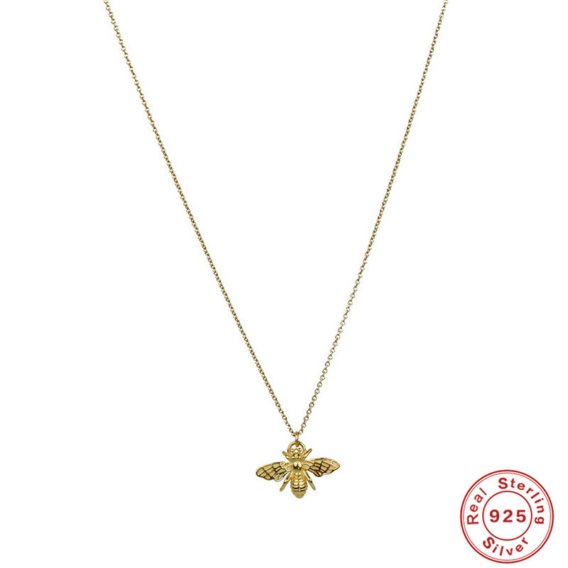 S925 Sterling Silver Fun Insect Bee Necklace Versatile Collarbone Chain Korean INS Style Niche High-end Sense Jewelry for Women