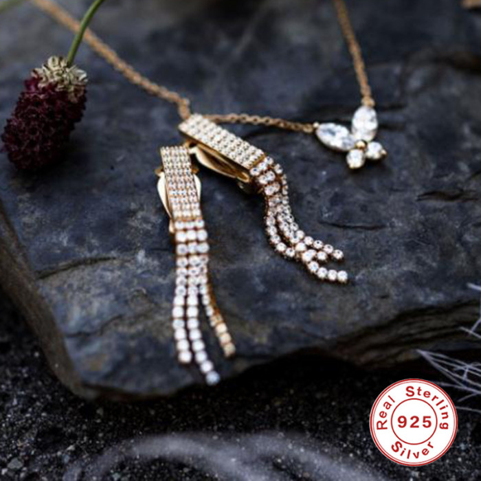 S925 Sterling Silver INS Style Mini Inlaid Diamond Versatile Butterfly Pendant Necklace Korean Version Elegant Internet Celebrity Collarbone Chain