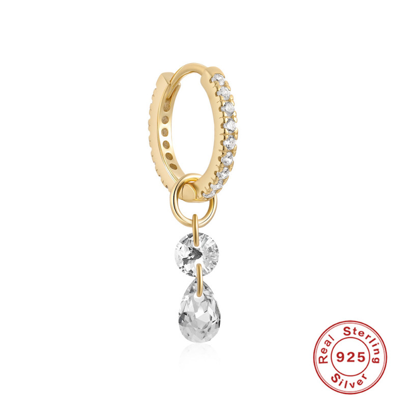 S925 Sterling Silver Diamond-Studded Hoop Earrings with Pendant Double Piercing Zircon Fashion Earrings for Women Hot Selling on AliExpress Ear Clips