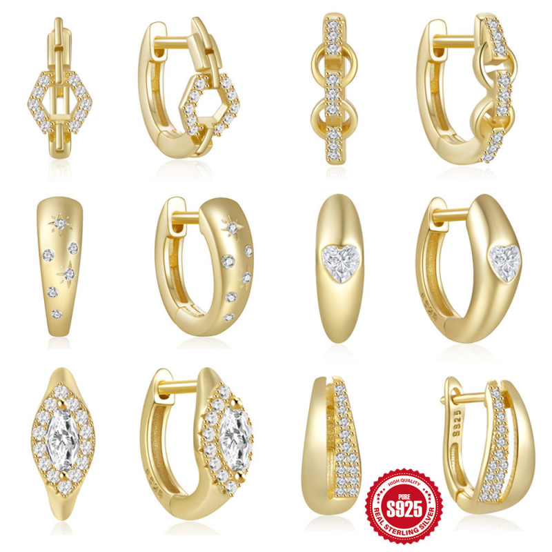 New 925 Sterling Silver Diamond-Encrusted Chain Earrings Hoop Earrings European and American Style Personality Design Fashionable Versatile Elegant Earrings