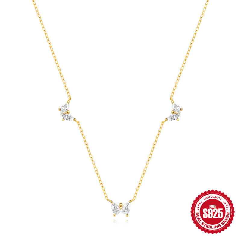 S925 Sterling Silver Irregular Geometric Zircon Inlaid Diamond Butterfly Collarbone Necklace Cross-Border Hot-Selling French Style Elegant Necklace