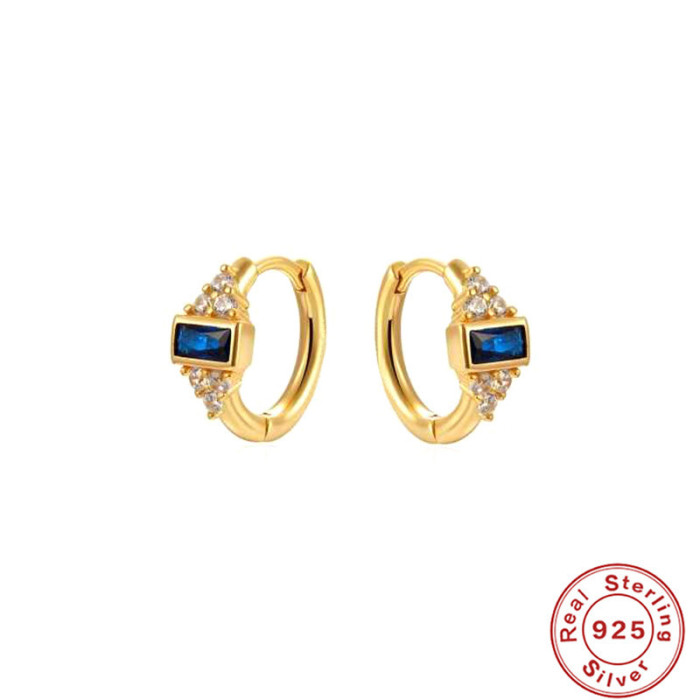 S925 Sterling Silver INS Style Elegant Earrings Exquisite Trendy Square Colorful Zircon Hoop Earrings Ear Clips Ear J...