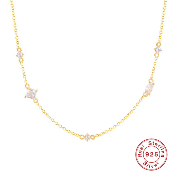 S925 Sterling Silver INS Creative Versatile Personality Mini Collarbone Necklace TikTok Same Style Inlaid Diamond Exquisite Collarbone Jewelry