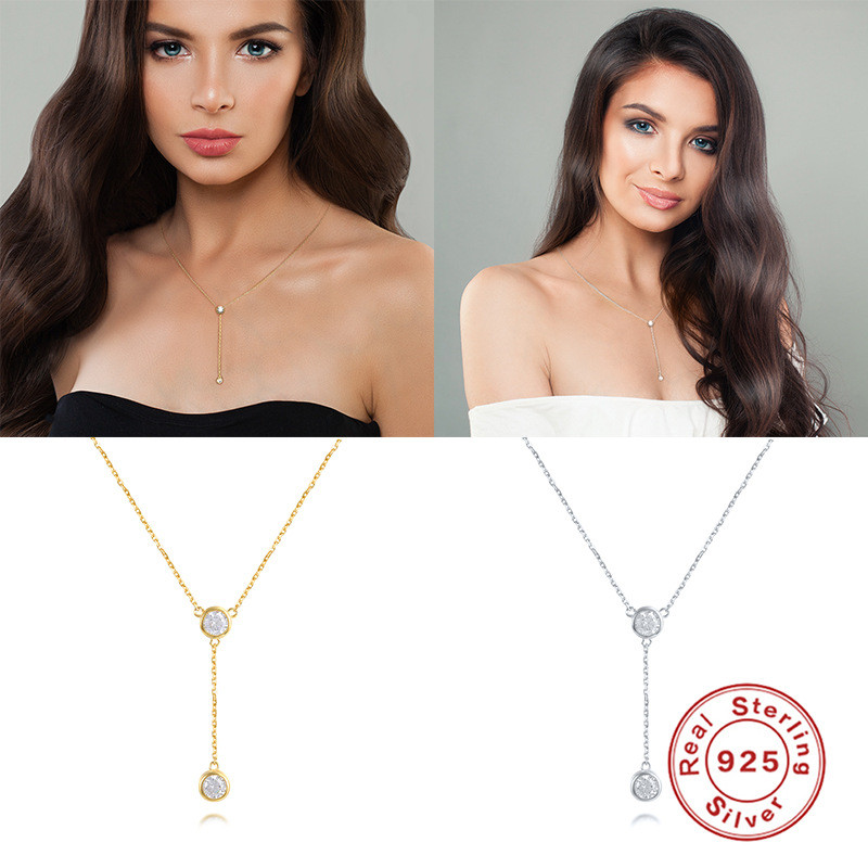 S925 Sterling Silver Round Diamond Pendant Necklace European and American Hot Selling Fashion Simple Collarbone Necklace Accessories One Piece Dropshipping