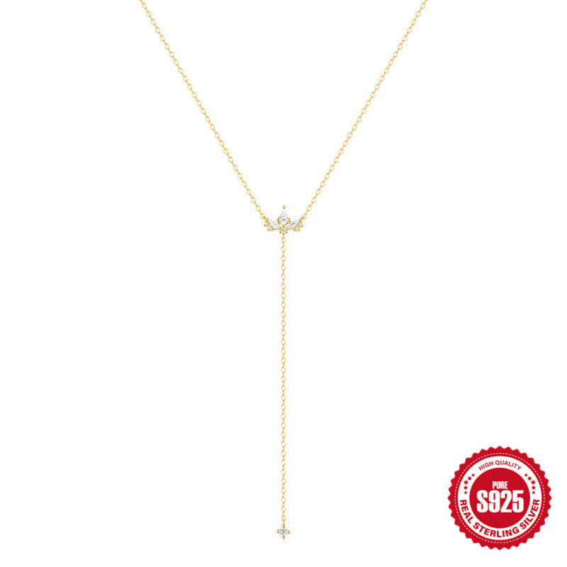 S925 Sterling Silver Inlaid Diamond Geometric Y-shaped Trendy Collarbone Necklace AliExpress Hot-selling Kite-shaped Zircon Super Sparkling Necklace