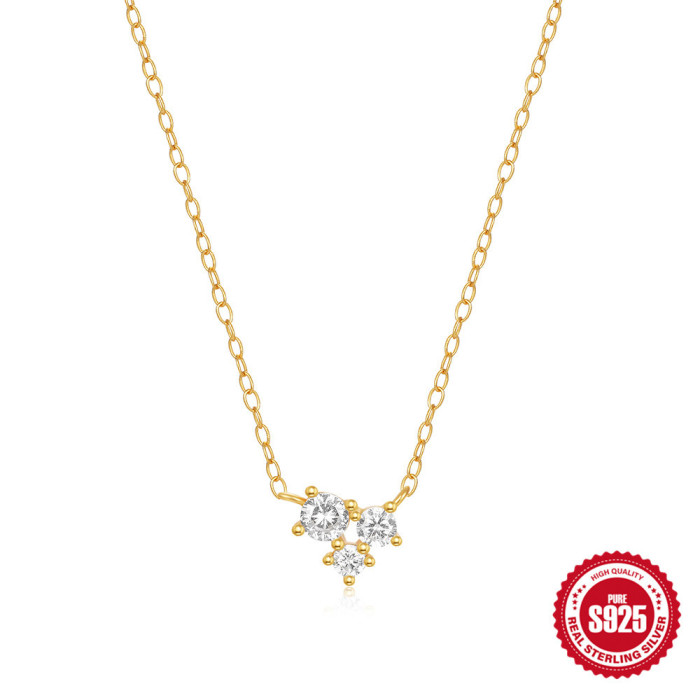 New 925 Sterling Silver Geometric Single Diamond Inlaid Women's Layered Necklace European and American Hot Selling INS French Style High-end Necklace