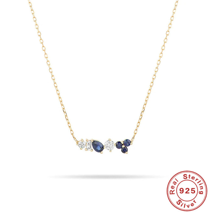 S925 Sterling Silver Fashion Zircon Mixed Perfectly Arranged Four-Prong Setting Zircon Collarbone Necklace French Sty...