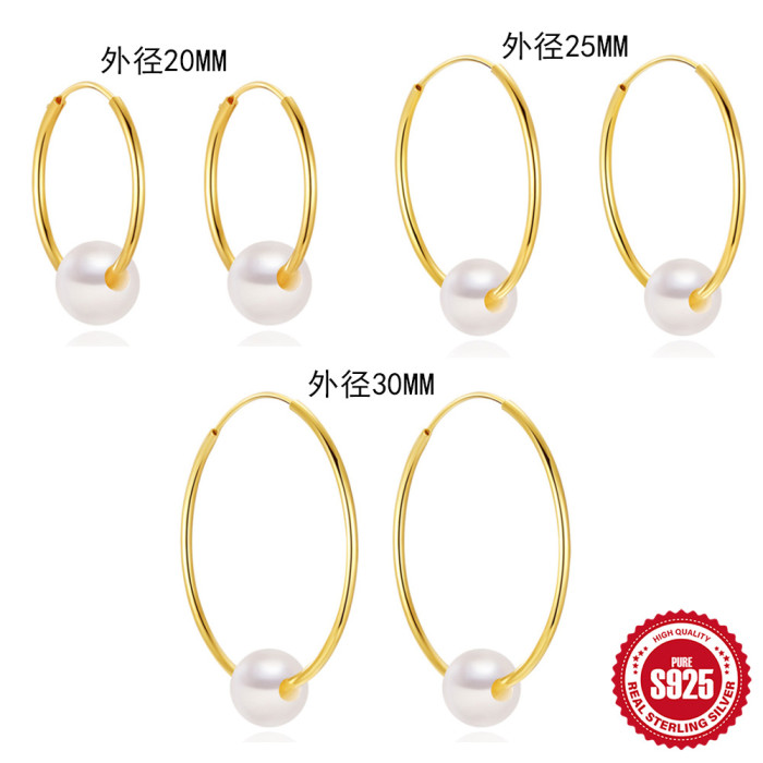 925 Sterling Silver Exaggerated Large Hoop Earrings Pearl Hoop Earrings Hot Selling INS Trendy Personality Minimalist...