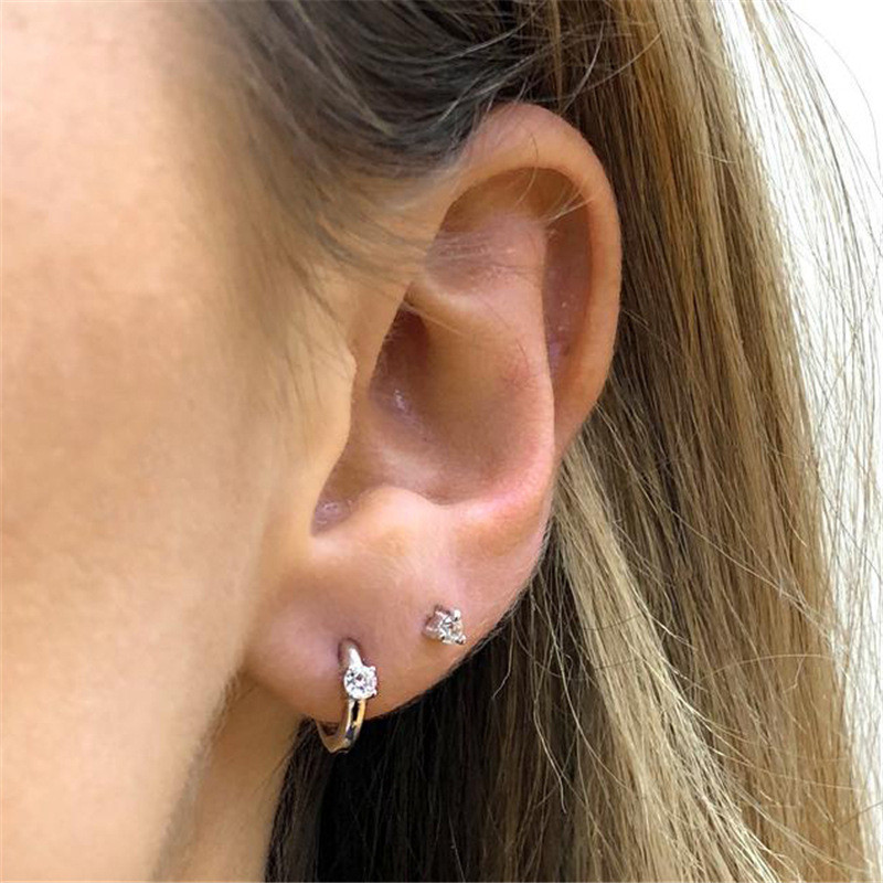 S925 Sterling Silver Simple Diamond-Studded Versatile Ear Cuff Hoop Earrings European and American Hot-Selling INS Minimalist Light Luxury Round Silver Ear Jewelry