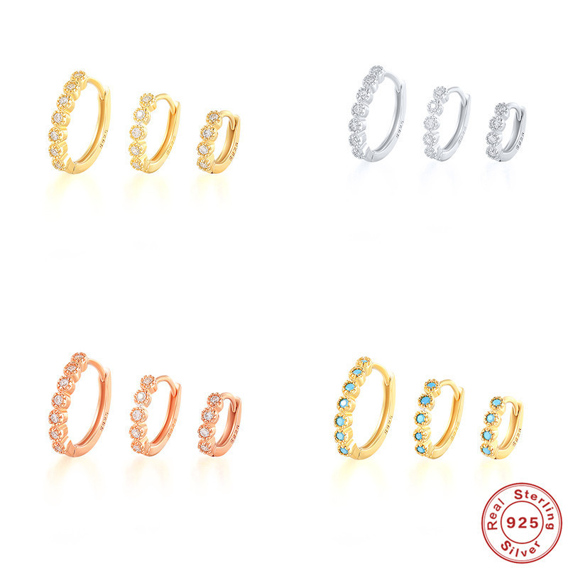 S925 Sterling Silver Circle Inlaid with Diamonds Light Luxury Trendy Ear Cuff Hoop Earrings Amazon Hot Sale Simple INS Style Earrings