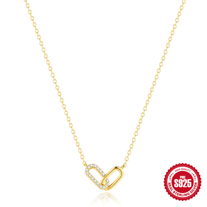 S925 Sterling Silver Cross Double Buckle Zircon Stone-Inlaid Collarbone Chain Bracelet Jewelry Set Hot-Selling Eleg...