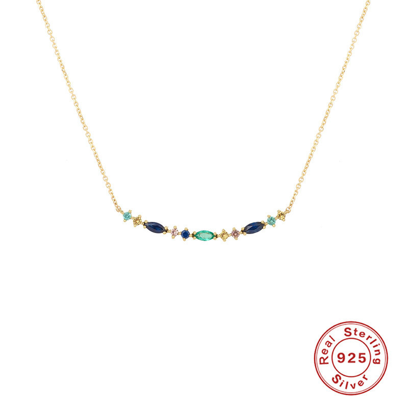 S925 Sterling Silver Water Drop Super Sparkling Colorful Diamond Collarbone Necklace European and American Cross-Border Bestselling Creative Jewelry Light Luxury Collarbone Chain