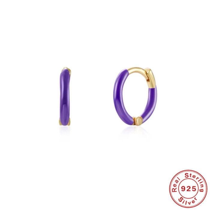 S925 Sterling Silver Round Handmade Oil Drop Earrings Studs Hot Sale Fashion Trend Simple Personality Hoop Earrings
