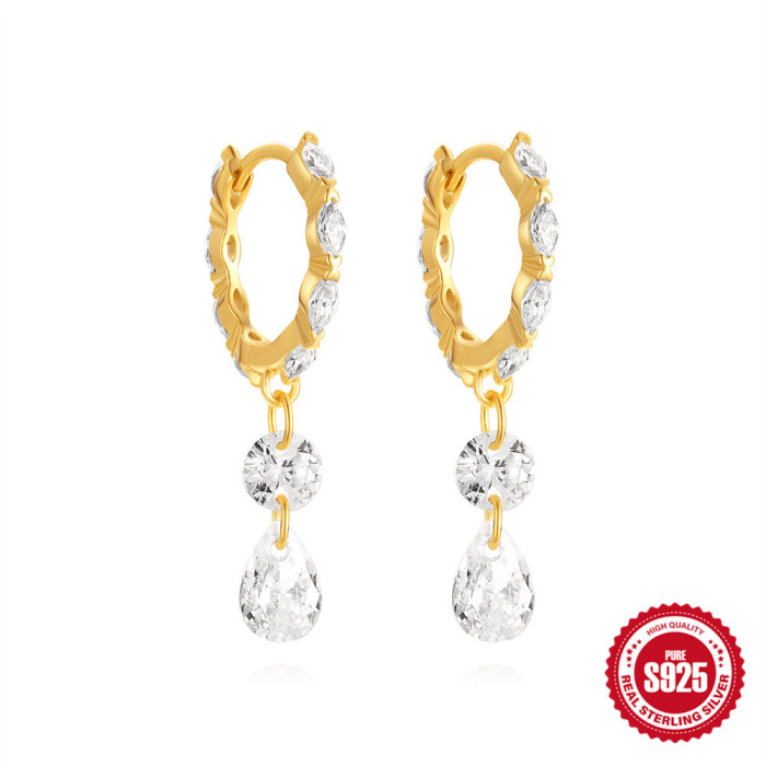 New 925 Sterling Silver Horse Eye Water Drop Inlaid Diamond Hoop Earrings Cross-Border Hot Selling INS Creative Moon Star Earrings
