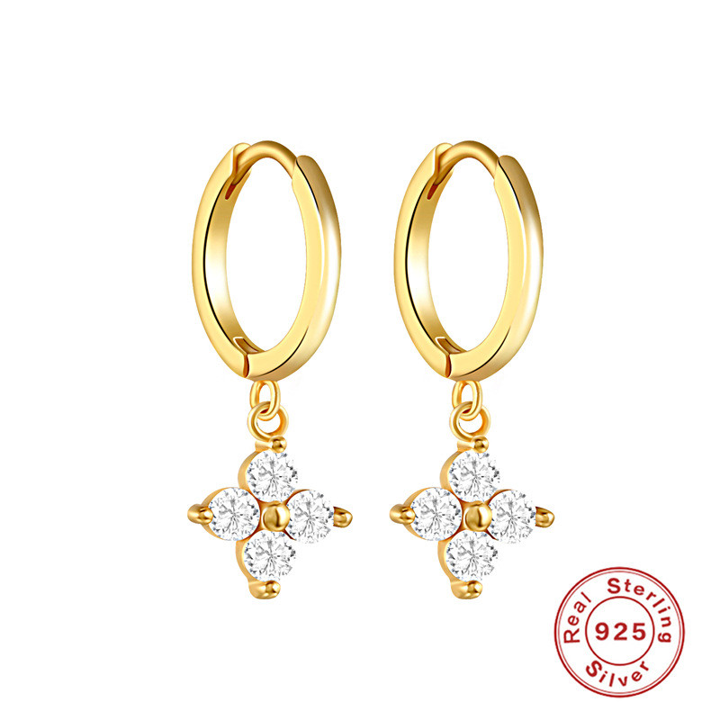 925 Sterling Silver INS Style Diamond-Encrusted Geometric Earrings for Women, European and American Hot-Selling Light Luxury Elegant Versatile Hoop Earrings, Ear Clips, Ear Jewelry