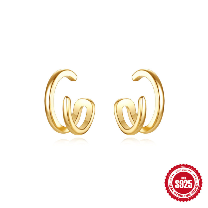 New S925 Sterling Silver Multi-layer Line Ear Cuff Non-pierced Ear Hoop European and American Hot-selling Minimalist INS Earrings